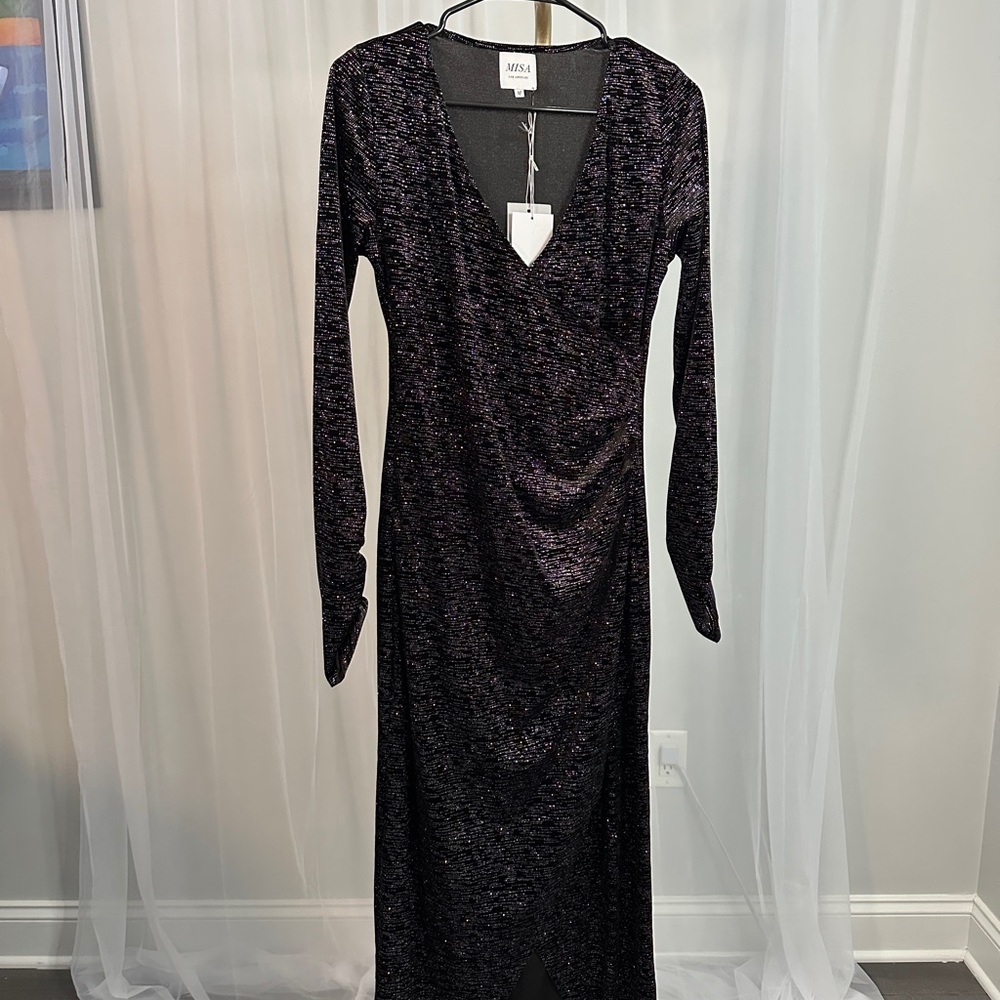NWT- Misa Los Angeles Setarah Metallic Faux-Wrap Midi Dress - Medium
